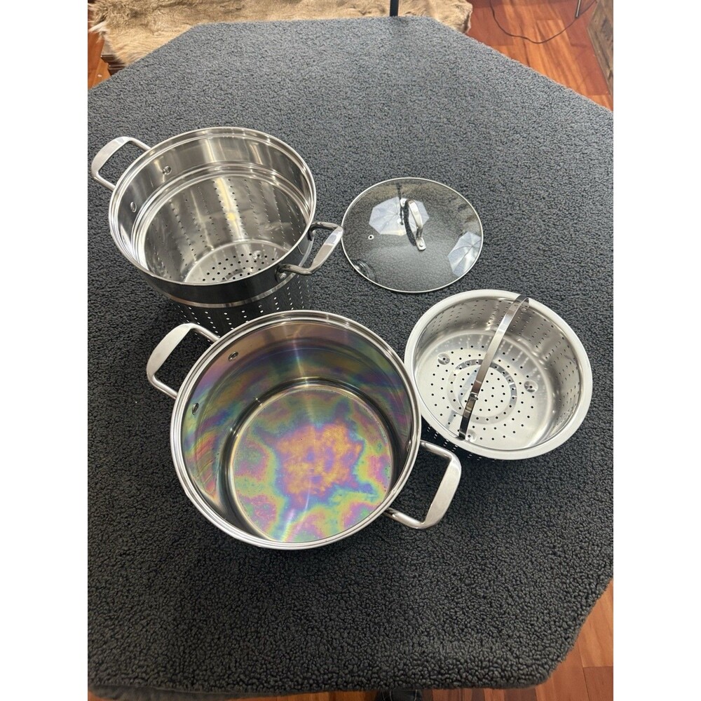 Denmark Stainless Pasta Pot Set 10” Stock Pot w/2 Strainers & Glass Lid